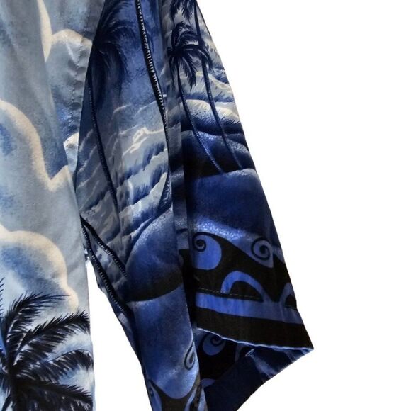 Vintage 90s Fergugini Hawaiian Shirt Mens Size Large Blue Aloha Palm Trees - Picture 6 of 10